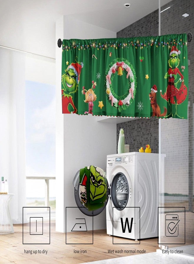 SUNWISHA Christmas Valance Curtains 52x18 Inch - Holiday Wreath & Pocket Accents in Green, Festive Kitchen/Bathroom Decor for Winter Homes - Image 4
